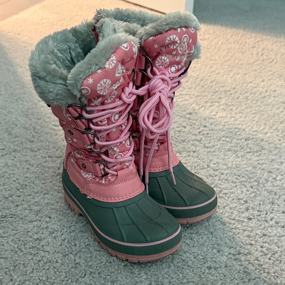 Pink and Gray Snow Boots with Faux Fur Lining